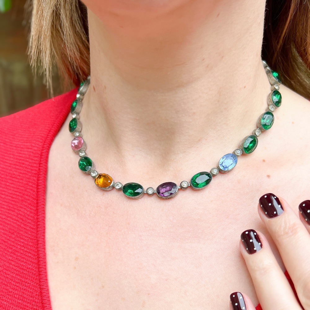 Art Deco 1930s Czechoslovakian Multi-Coloured Glass and Paste Vintage Necklace